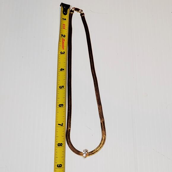 Vtg Gold Tone Necklace Clear Rhinestone Lobster Closure 8.5" - Picture 4 of 4